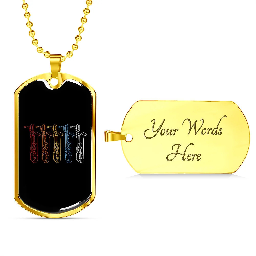 Musician Necklace Saxophone Colors Personalized Engraved Gold Dog Tag Necklace